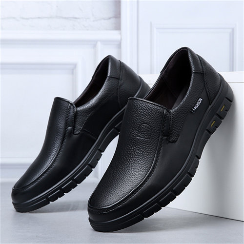 Genuine leather wide foot soft sole casual shoes for middle-aged and elderly men