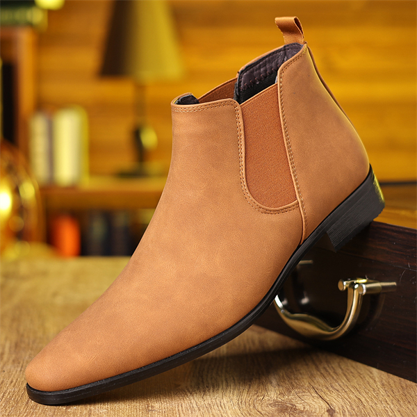 Genuine leather plus size suede pointed toe slip-on men's high-top leather shoes