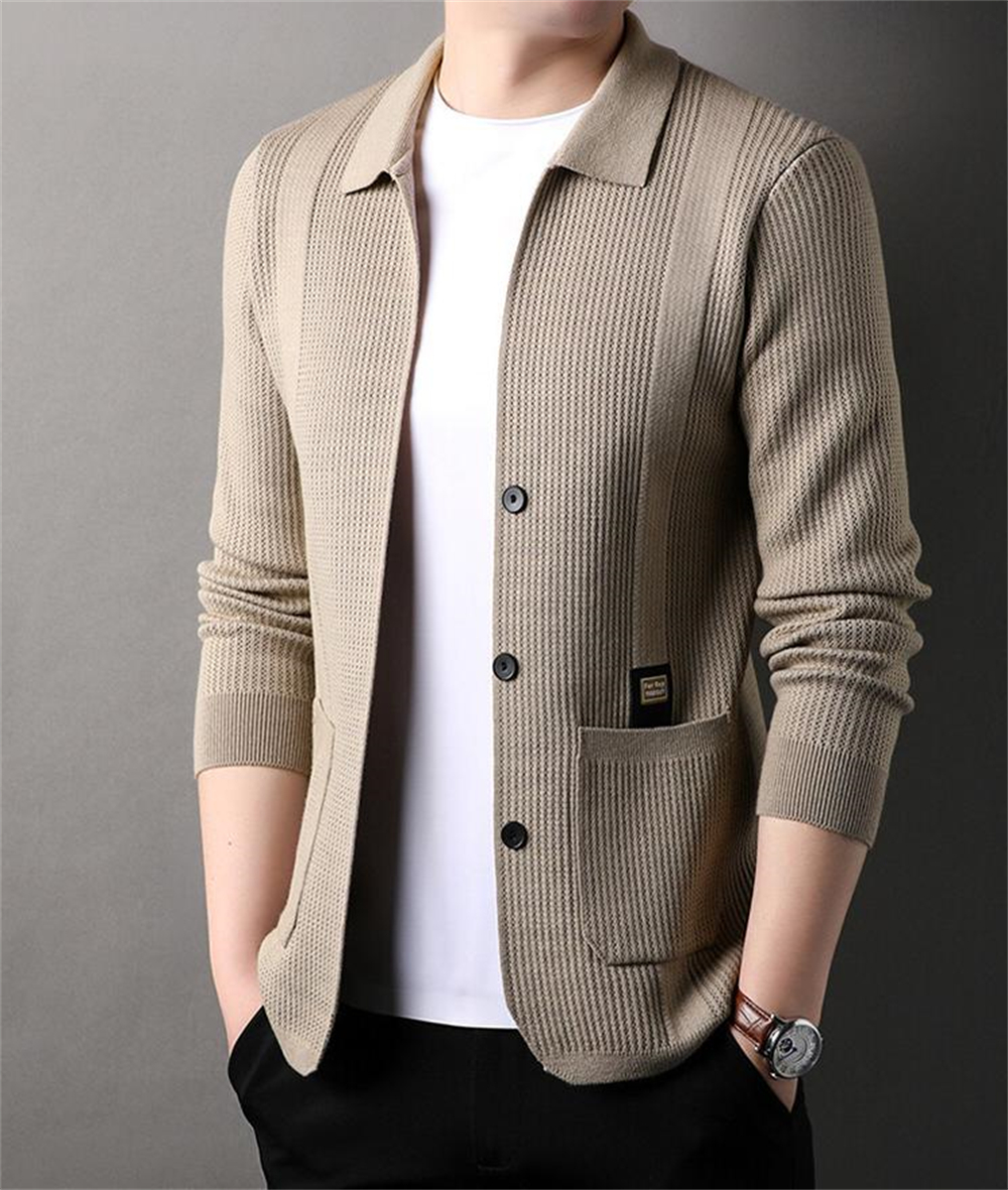 New Spring and Autumn Trendy Knitted Cardigan Solid Color Simple Men's Casual Sweater Coat
