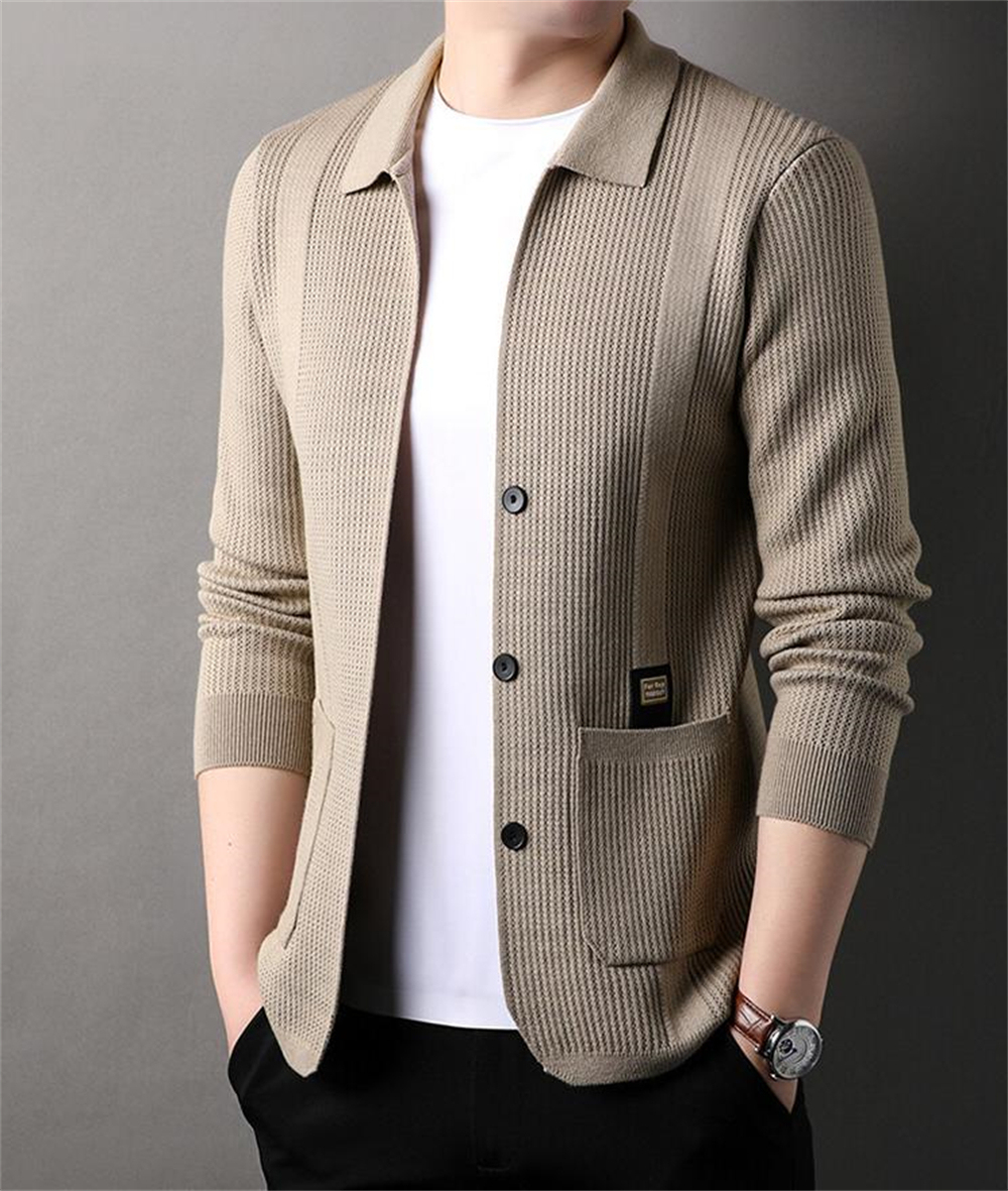 New Spring and Autumn Trendy Knitted Cardigan Solid Color Simple Men's