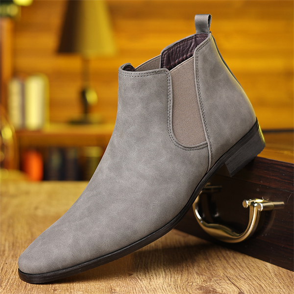 Genuine leather plus size suede pointed toe slip-on men's high-top leather shoes