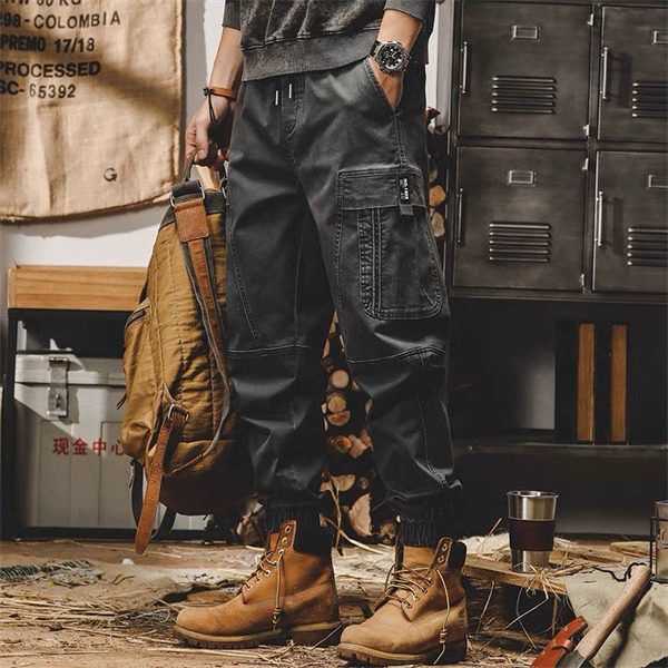 American-style heavyweight retro straight-leg plus-size men's cargo pants for spring and autumn