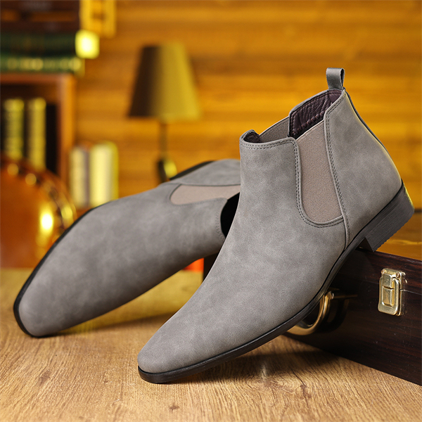 Genuine leather plus size suede pointed toe slip-on men's high-top leather shoes