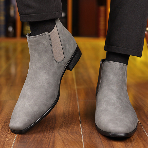 Genuine leather plus size suede pointed toe slip-on men's high-top leather shoes
