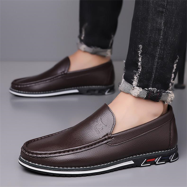 Genuine leather, breathable, comfortable, plus-size men's slip-on loafers