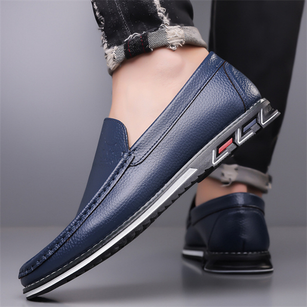 Genuine leather, breathable, comfortable, plus-size men's slip-on loafers