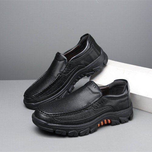 Genuine leather round toe soft sole casual shoes for middle-aged and elderly men