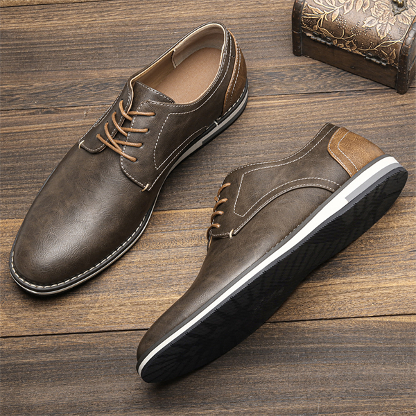Genuine leather plus size color-blocked comfortable and breathable men's casual shoes