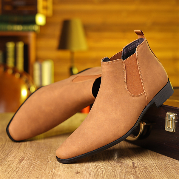 Genuine leather plus size suede pointed toe slip-on men's high-top leather shoes