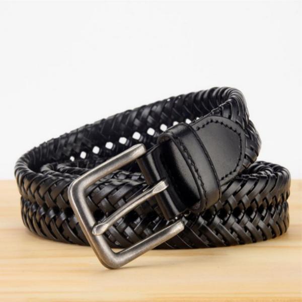 Genuine Leather Vintage Woven Hollow-Out Buckle Men's Belt