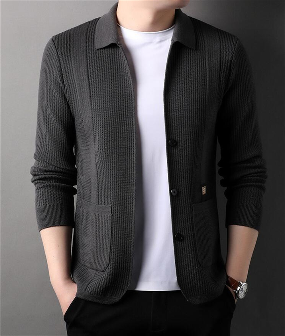 New Spring and Autumn Trendy Knitted Cardigan Solid Color Simple Men's Casual Sweater Coat