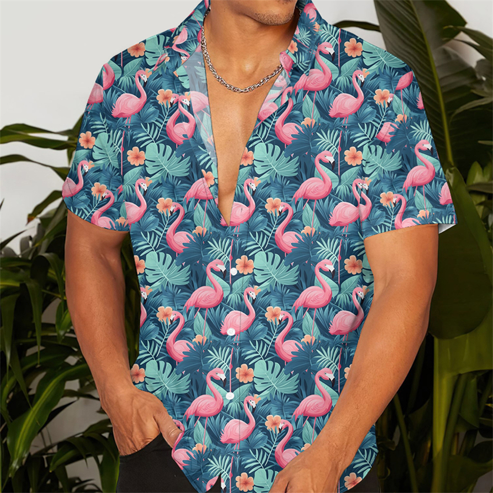 New Hawaii Cuba 3D printed men's short sleeved floral shirt