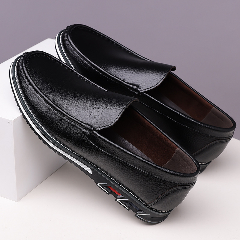 Genuine leather, breathable, comfortable, plus-size men's slip-on loafers