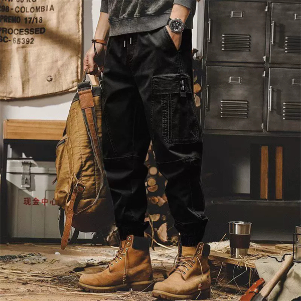 American-style heavyweight retro straight-leg plus-size men's cargo pants for spring and autumn