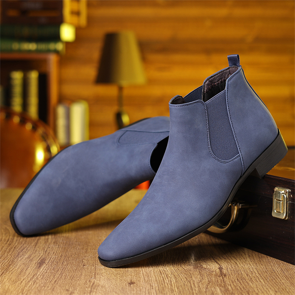 Genuine leather plus size suede pointed toe slip-on men's high-top leather shoes