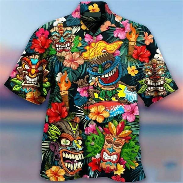 New Hawaii Cuba 3D printed men's short sleeved floral shirt