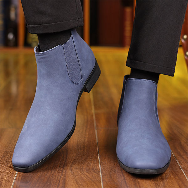 Genuine leather plus size suede pointed toe slip-on men's high-top leather shoes