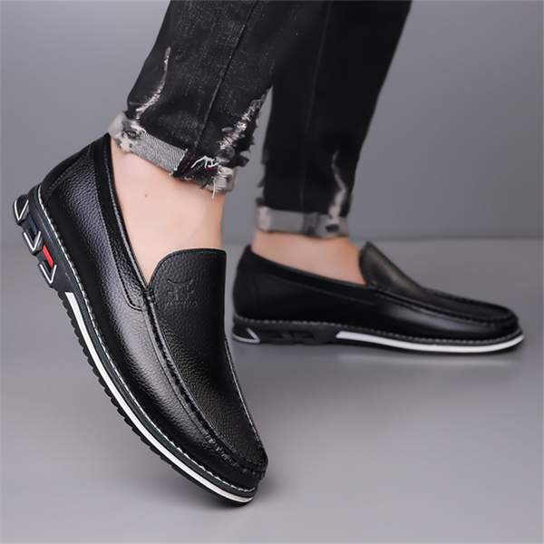 Genuine leather, breathable, comfortable, plus-size men's slip-on loafers