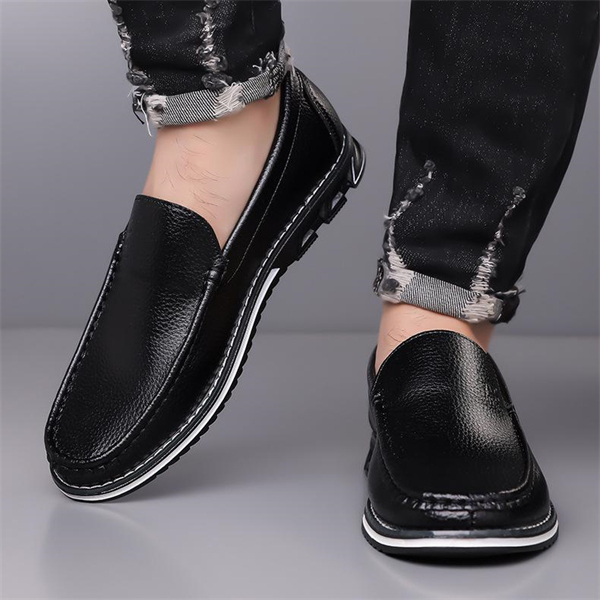 Genuine leather, breathable, comfortable, plus-size men's slip-on loafers