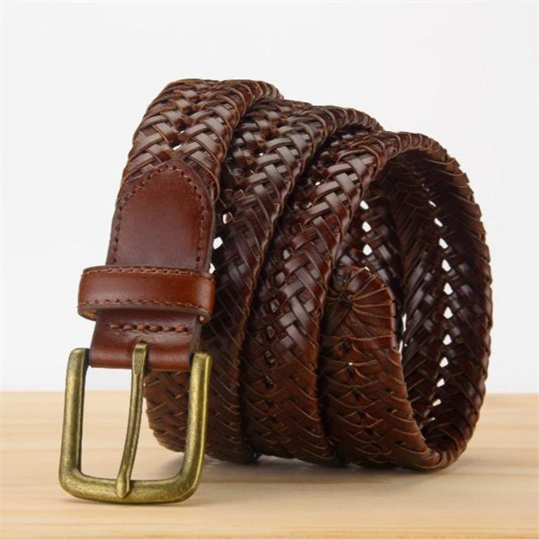 Genuine Leather Vintage Woven Hollow-Out Buckle Men's Belt