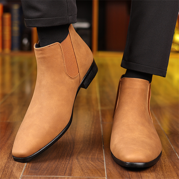 Genuine leather plus size suede pointed toe slip-on men's high-top leather shoes