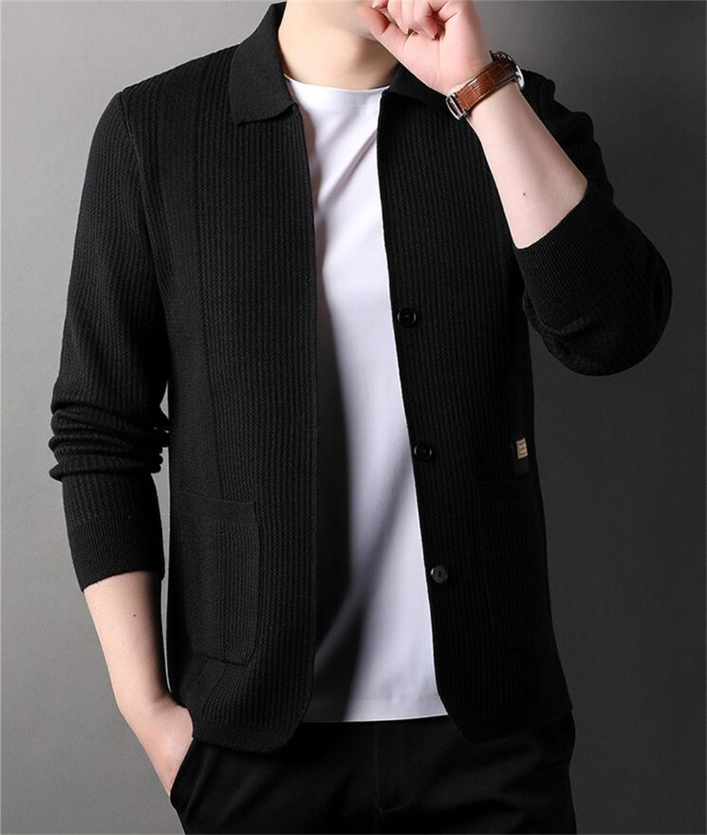 New Spring and Autumn Trendy Knitted Cardigan Solid Color Simple Men's Casual Sweater Coat