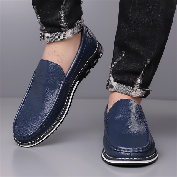 Genuine leather, breathable, comfortable, plus-size men's slip-on loafers