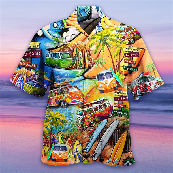 New Hawaii Cuba 3D printed men's short sleeved floral shirt