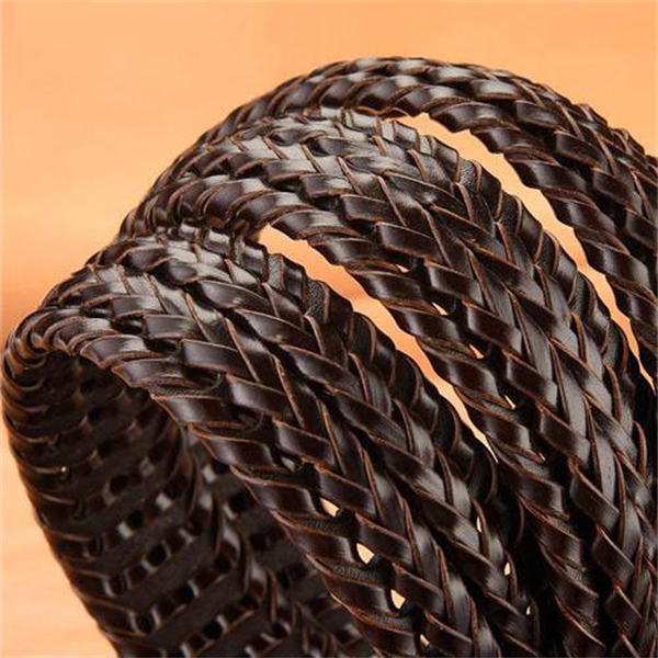Genuine Leather Vintage Woven Hollow-Out Buckle Men's Belt