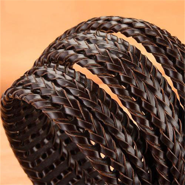 Genuine Leather Vintage Woven Hollow-Out Buckle Men's Belt