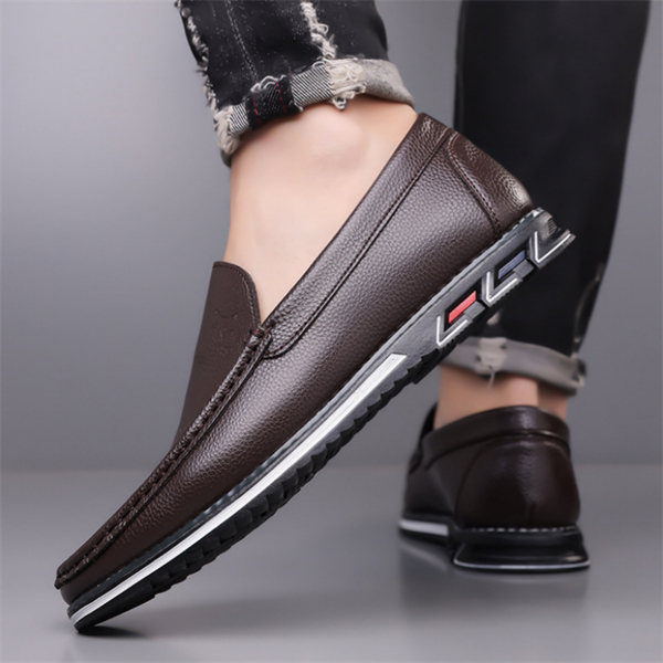 Genuine leather, breathable, comfortable, plus-size men's slip-on loafers