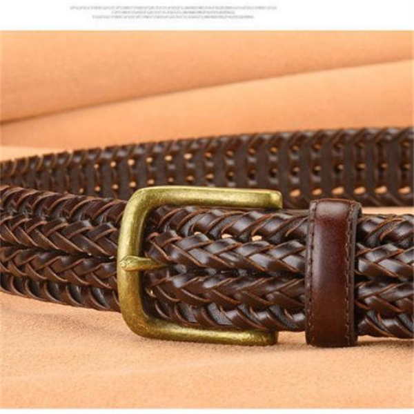 Genuine Leather Vintage Woven Hollow-Out Buckle Men's Belt