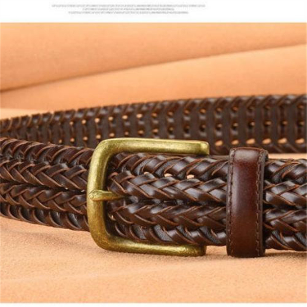 Genuine Leather Vintage Woven Hollow-Out Buckle Men's Belt