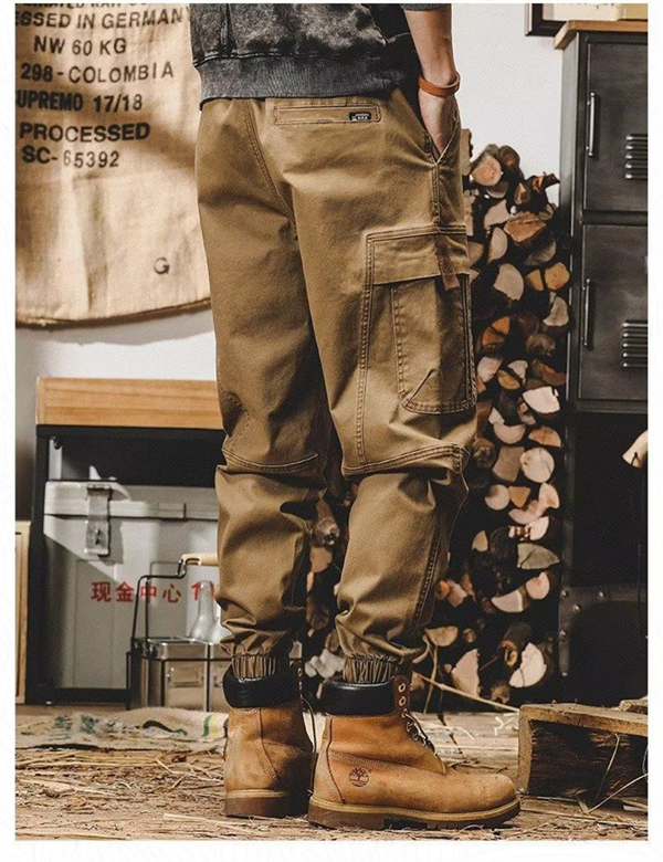 American-style heavyweight retro straight-leg plus-size men's cargo pants for spring and autumn