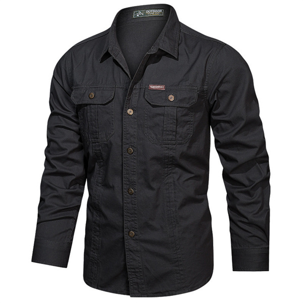 Pure cotton outdoor long sleeved solid color men's casual shirt