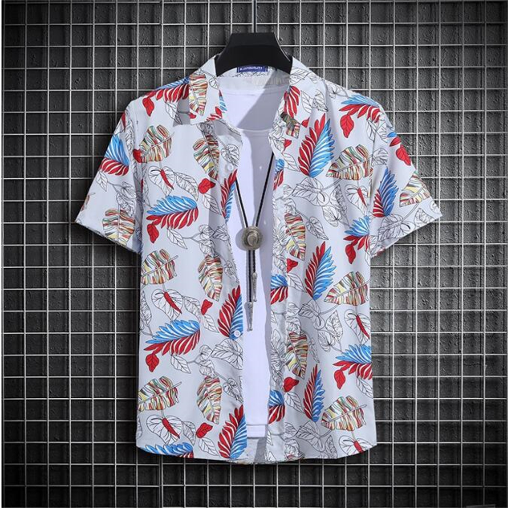New beach Hawaiian loose and handsome men's short sleeved floral shirt