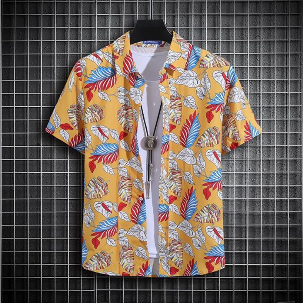 New beach Hawaiian loose and handsome men's short sleeved floral shirt