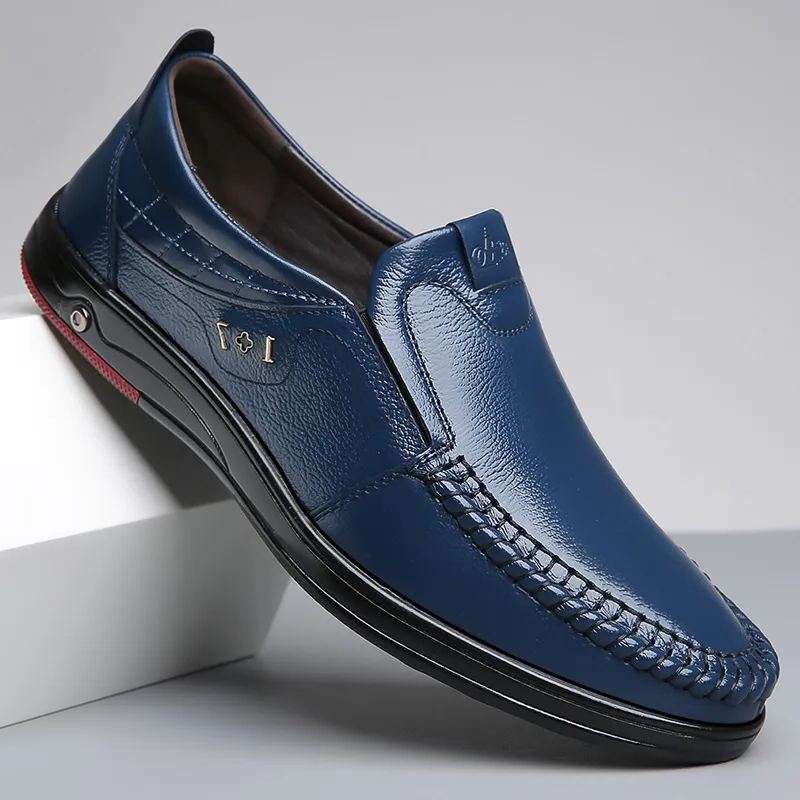 Mens Genuine Leather Soft Insole Anti-slip Casual Business Loafers