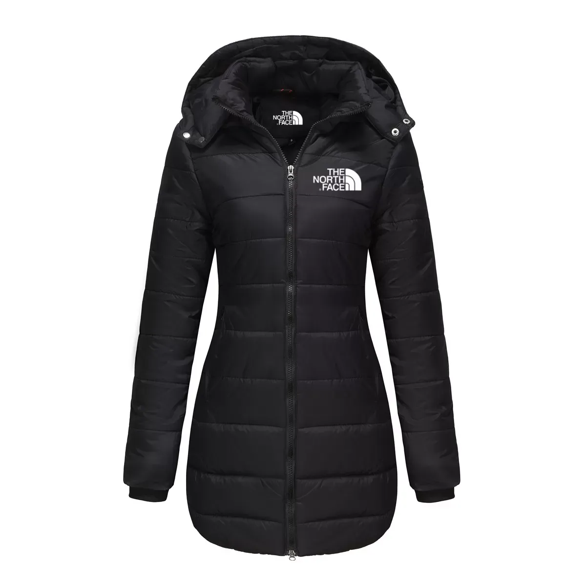 Women's cotton padded clothes, medium length, slim fitting cotton padded jacket, warm, solid hooded cotton padded clothes