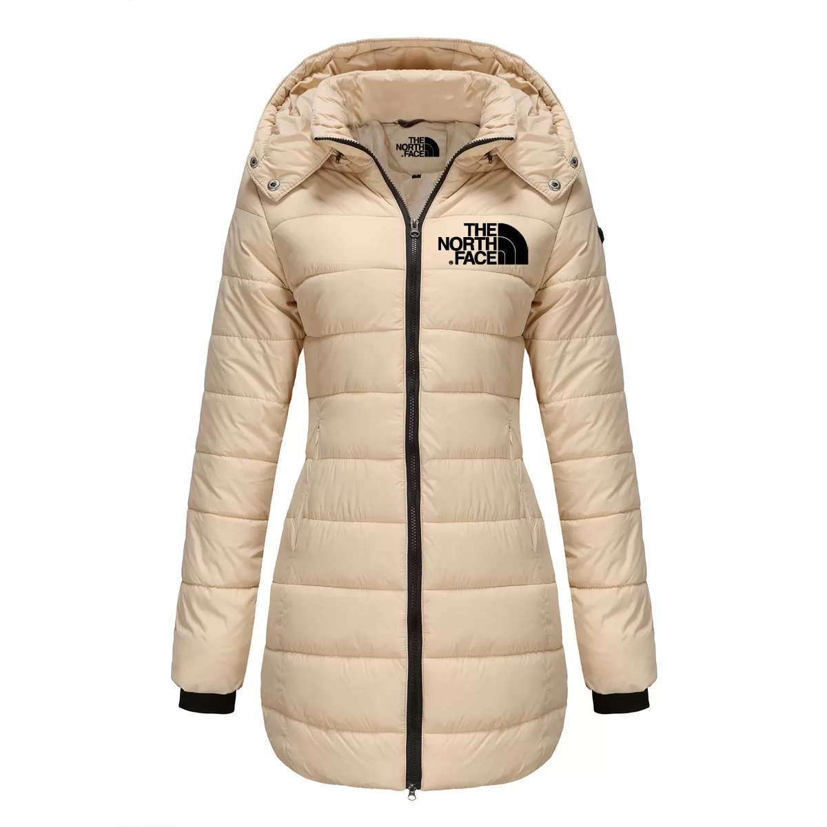 Women's cotton padded clothes, medium length, slim fitting cotton padded jacket, warm, solid hooded cotton padded clothes