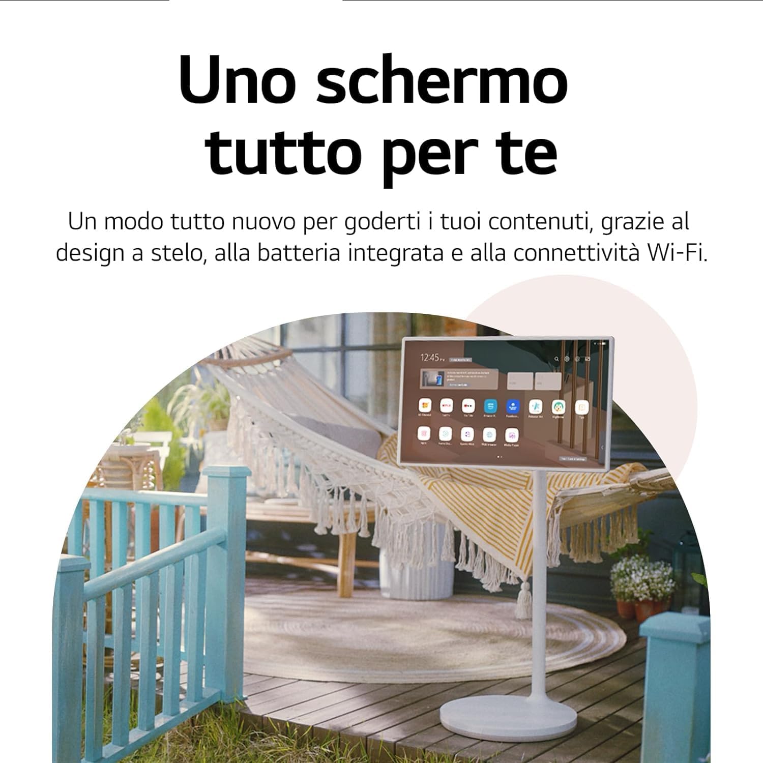 LG StanbyME – Schermo Personale Portatile da 27" con Touchscreen e Design a Stelo con Ruote