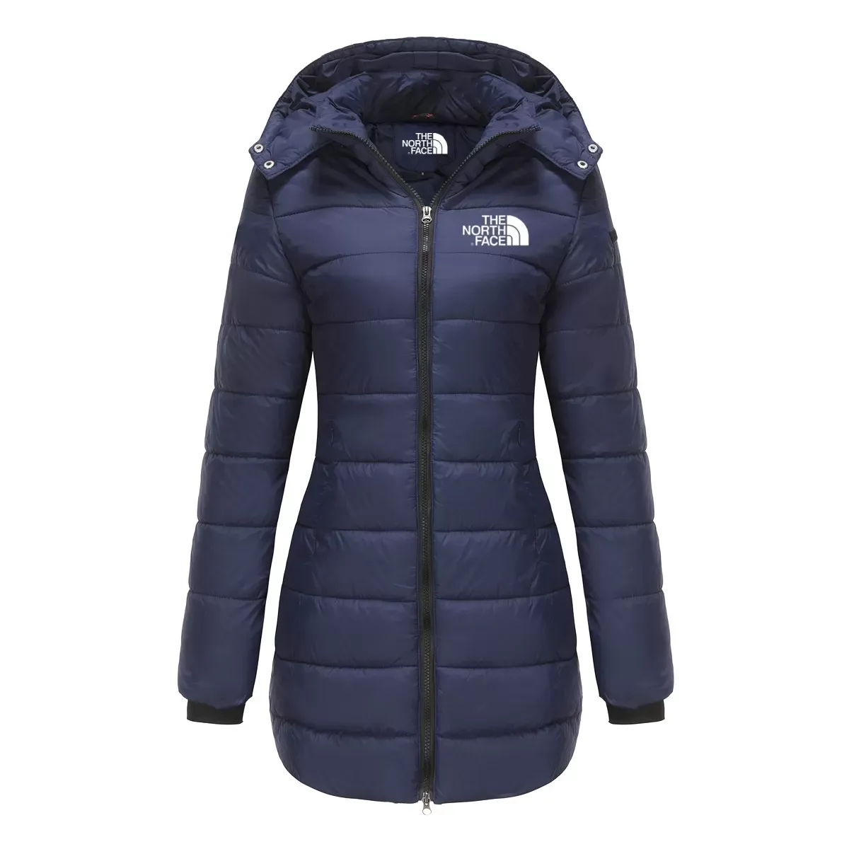 Women's cotton padded clothes, medium length, slim fitting cotton padded jacket, warm, solid hooded cotton padded clothes