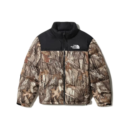 Giacca imbottita ripiegabile Nuptse vintage The North Face 1996, stampa Kelp Tan Forest Floor