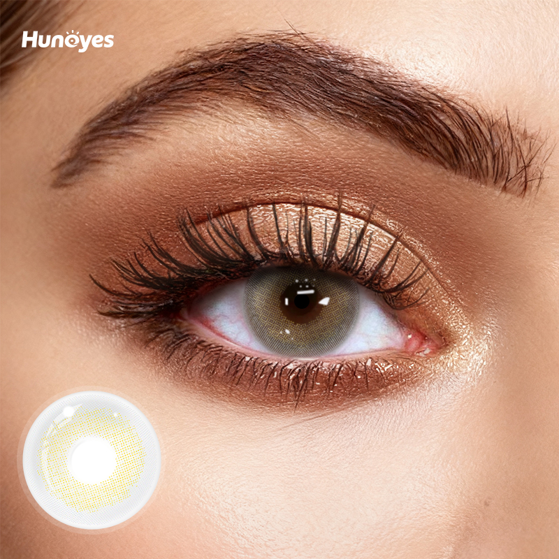 Close-up of Huneyes Whisper Gray contact lens texture and design.