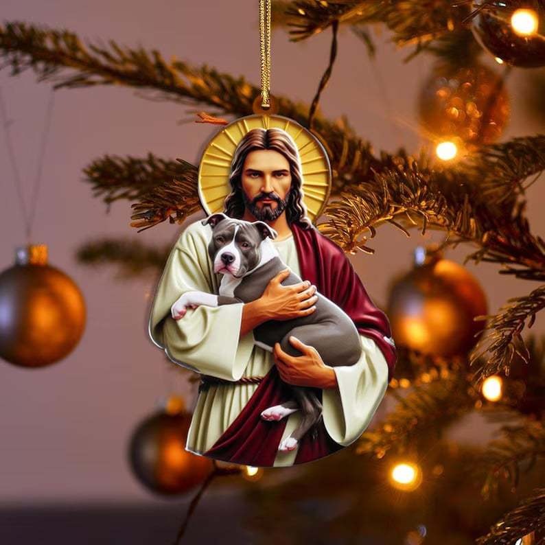 Jesus Hugging Animals Christmas Ornaments
