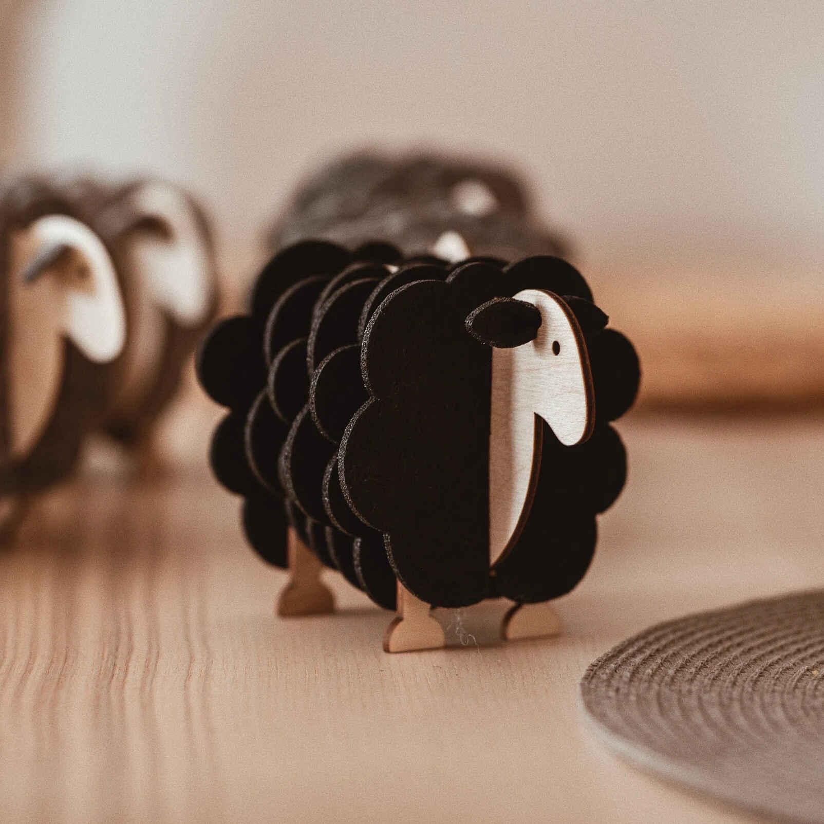 🐏Felt Coasters Set With Wood Sheep🐏