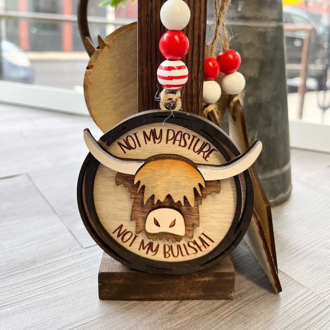 Highland Cow Wooden Hanging Ornament