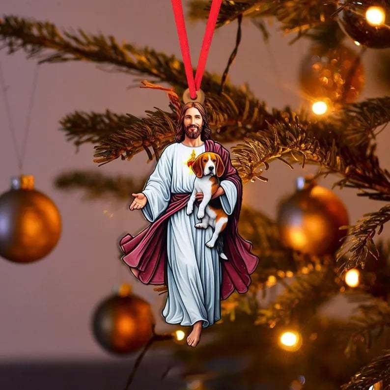 Jesus Hugging Animals Christmas Ornaments