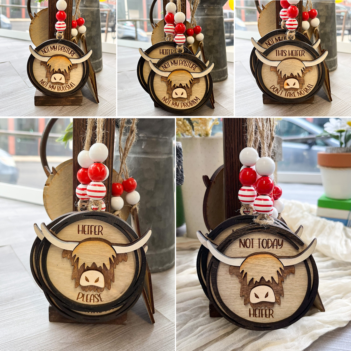 Highland Cow Wooden Hanging Ornament