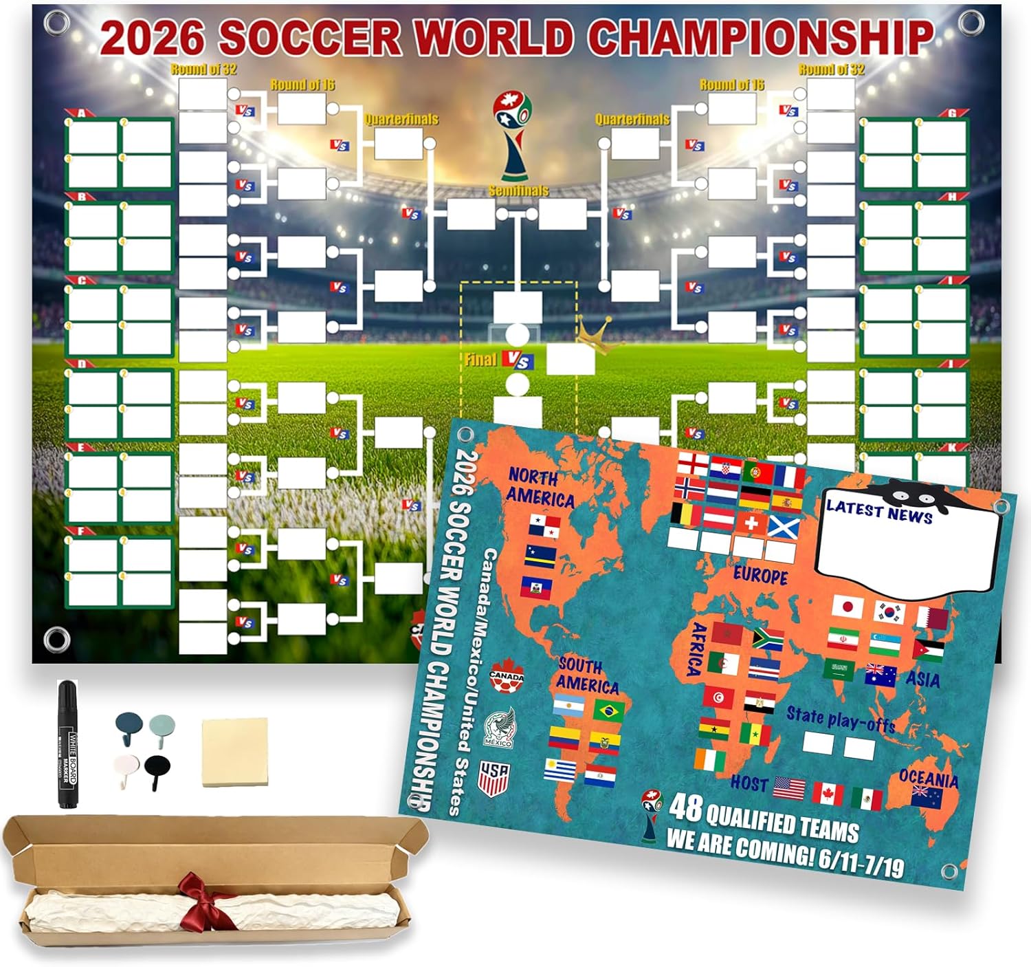 2026 Soccer The World Cup Schedule Poster & Final Round 48-team Collection Showcase, 2-in-1 Functional Poster